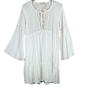 Hem‎ & Thread Long Bell Sleeve Bohemian Dress Womens Size Large White Lined NWT